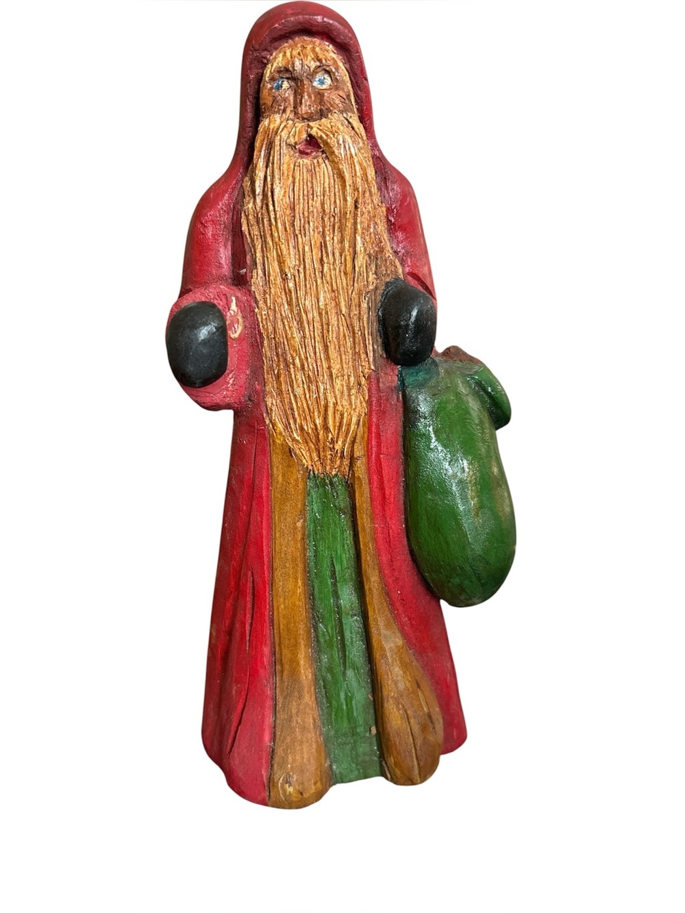 Hand Carved St Nicholas Santa Figurine 2007 Sack Christmas Old World Folk Art